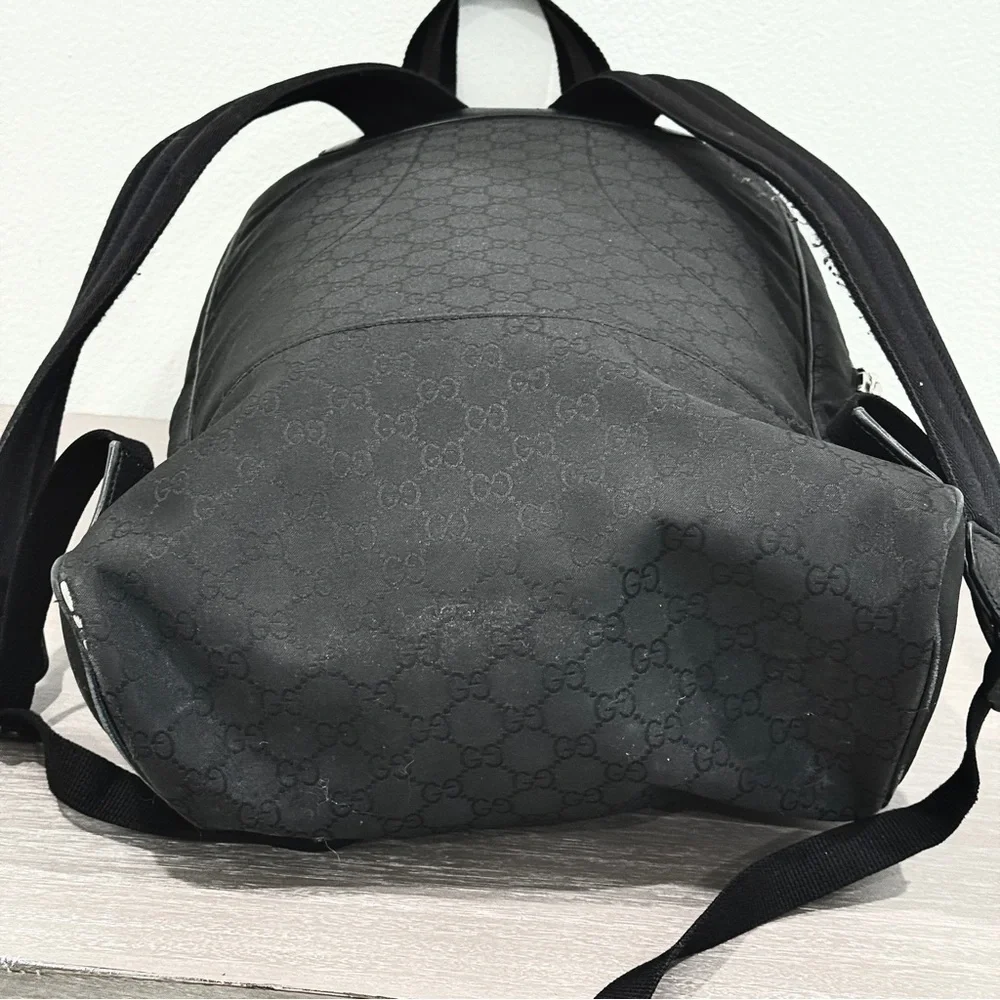 GUCCI Logo Leather Logo Nylon schoolbag Backpack Black - Picture 9 of 14